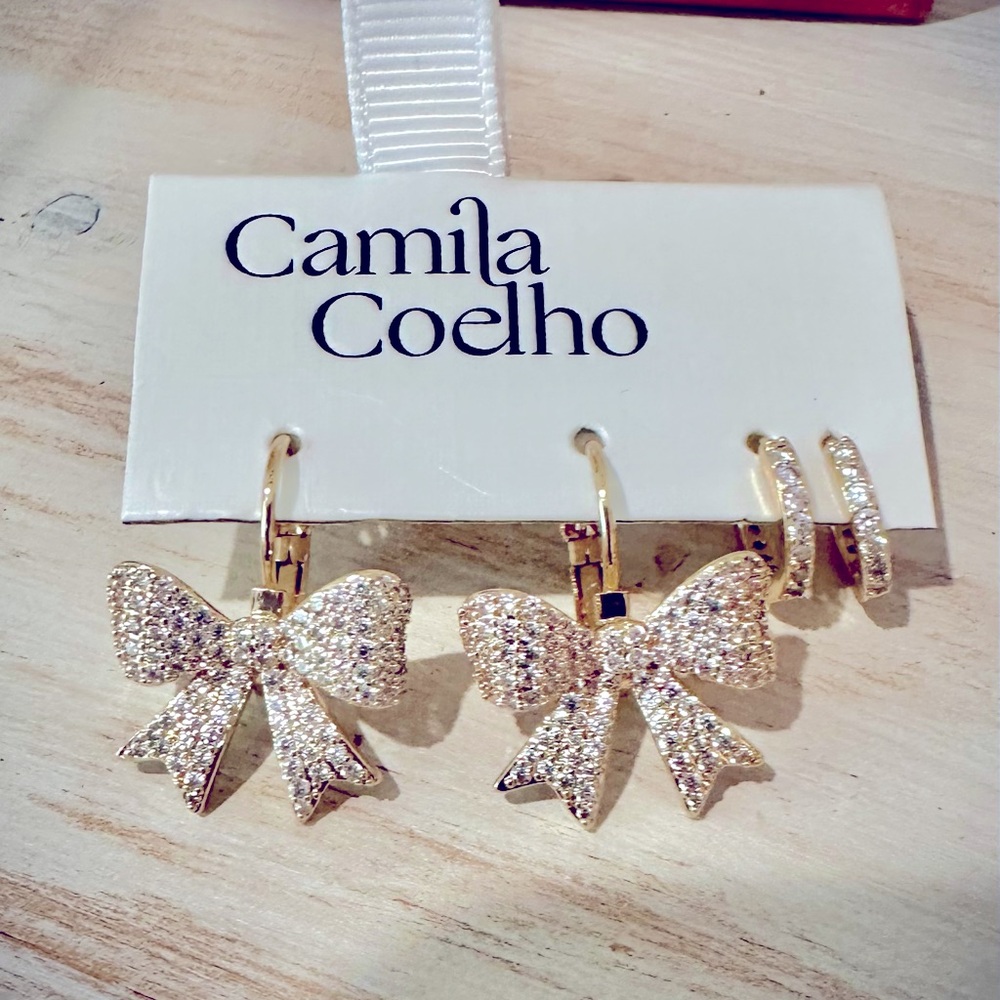 Camila Coelho Sparkling Gold Bow Earrings